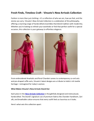 Fresh Finds, Timeless Craft - Vinusto’s New Arrivals Collection