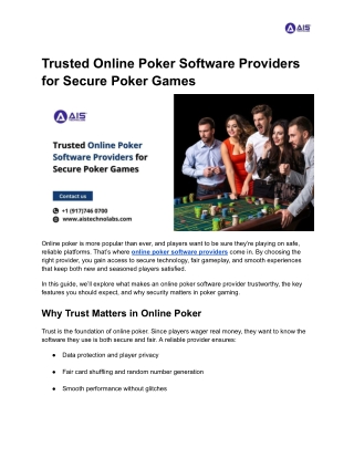 Trusted Online Poker Software Providers for Secure Poker Games