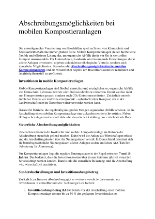 Abschreibungsmöglichkeiten bei mobilen Kompostieranlagen