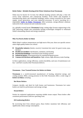 Boiler Dubai – Reliable Heating