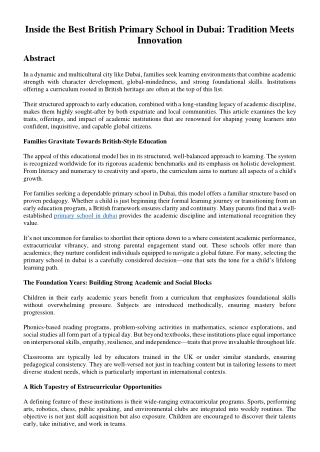 Inside the Best British Primary School in Dubai: Tradition Meets Innovation