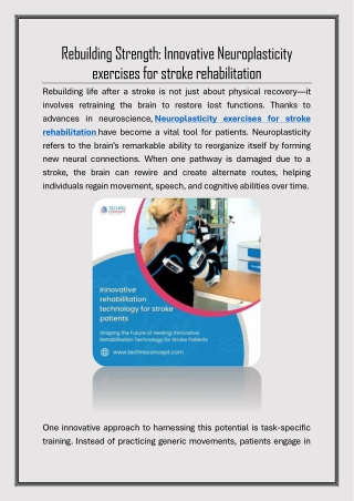 Rebuilding Strength Innovative Neuroplasticity exercises for stroke rehabilitation