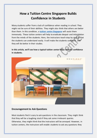 How a Tuition Centre Singapore Builds Confidence in Students