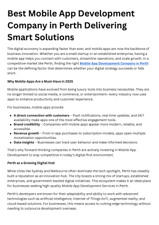 Best Mobile App Development Company in Perth Delivering Smart Solutions