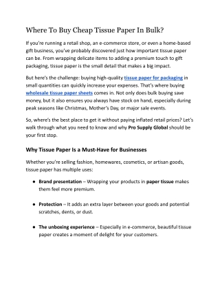 Where To Buy Cheap Tissue Paper In Bulk?