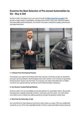 Examine the Best Selection of Pre-owned Automobiles by Six - Buy & Sell