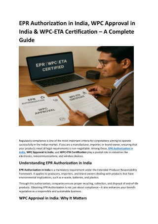 EPR Authorization in India, WPC Approval in India & WPC-ETA Certification – A Complete Guide