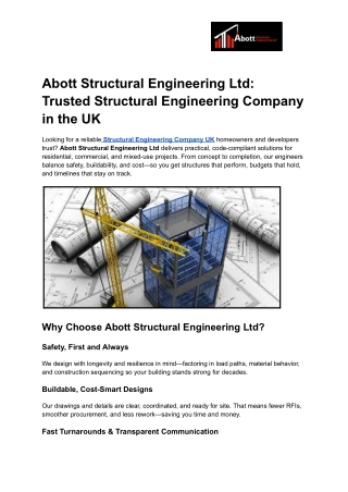 Abott Structural Engineering Ltd_ Trusted Structural Engineering Company in the UK