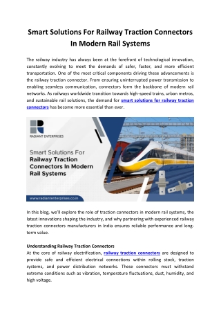 Smart Solutions For Railway Traction Connectors In Modern Rail Systems