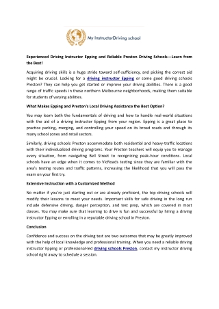 Experienced Driving Instructor Epping And Reliable Preston Driving Schools