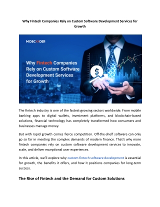 Why Fintech Companies Rely on Custom Software Development Services for Growth