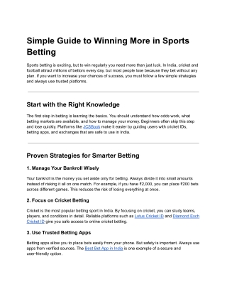 Simple Sports Betting Tips: A Beginner’s Guide for Indian Bettors