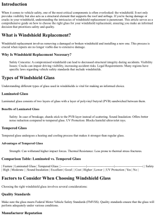 Choosing the Right Glass for Your Windshield Replacement
