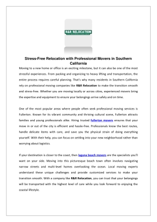 Stress-Free Relocation with Professional Movers in Southern California