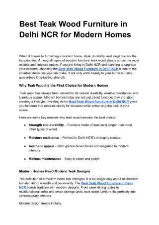 Best Teak Wood Furniture in Delhi NCR for Modern Homes