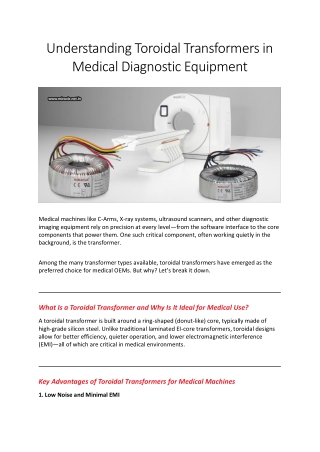Understanding Toroidal Transformers in Medical Diagnostic Equipment