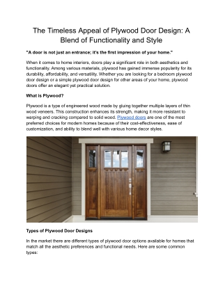 The Timeless Appeal of Plywood Door Design: A Blend of Functionality and Style