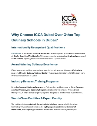 Why Choose ICCA Dubai Over Other Top Culinary Schools in Dubai