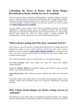 Unleashing the Power of Water: How Drain Ranger Revolutionizes Hydro Jetting Ser