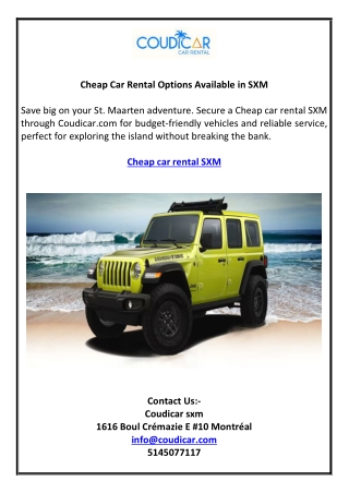 Cheap Car Rental Options Available in SXM