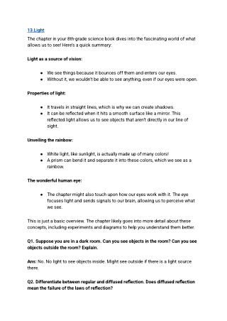 Class 8 Science Chapter 13: Exploring Light