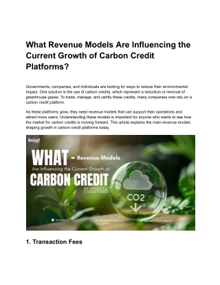 What Revenue Models Are Influencing the Current Growth of Carbon Credit Platform