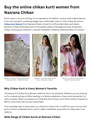 Buy the online chikan kurti women from Nazrana Chikan