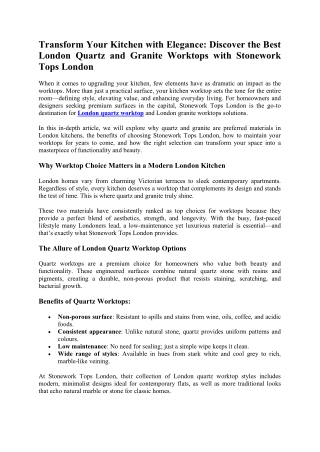 Transform Your Kitchen with Elegance: Discover the Best London Quartz and Granit