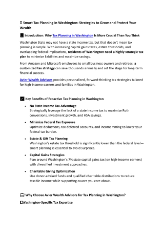 Tax Planning in Washington | Avier Wealth Advisors