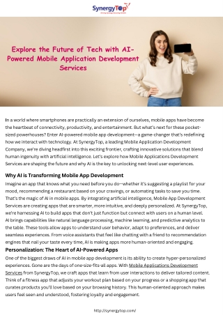 SynergyTop Offers Mobile Applications Development Services to Empower Businesses