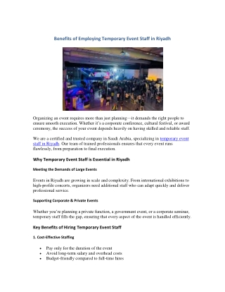 Benefits of Employing Temporary Event Staff in Riyadh