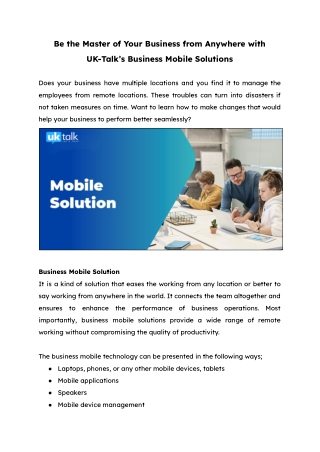 Business Mobile Solutions for Growth | UK-Talk