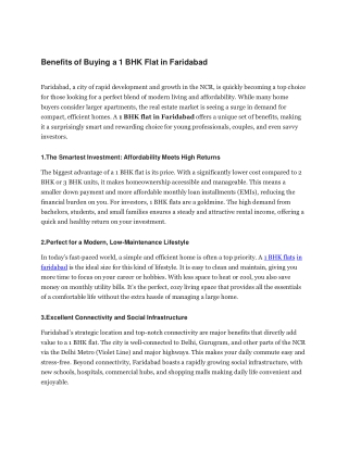 Benefits of Buying a 1 BHK Flat in Faridabad