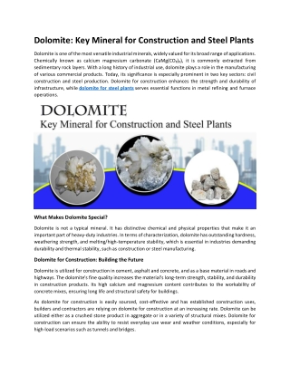 Dolomite Key Mineral for Construction and Steel Plants