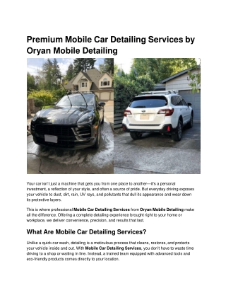 Premium Mobile Car Detailing Services by Oryan Mobile Detailing