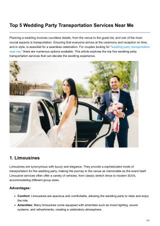 Top 5 Wedding Party Transportation Services Near Me