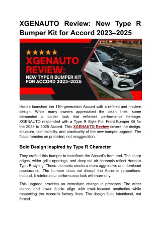 2025 Honda Accord Style | XGENAUTO Type R Bumper Kit Review