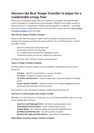 Discover the Best Tempo Traveller in Jaipur for a Comfortable Group Tour.docx