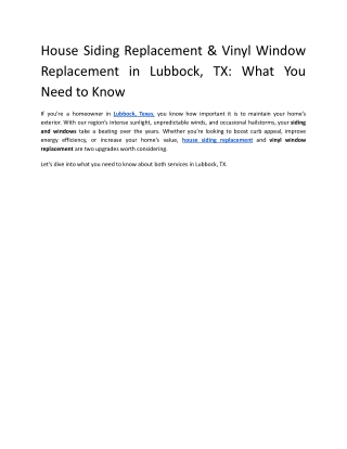House Siding Replacement & Vinyl Window Replacement in Lubbock, TX_ What You Need to Know