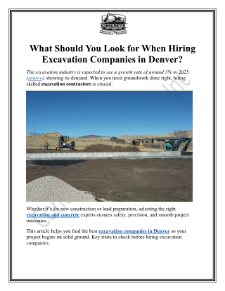 What Should You Look for When Hiring Excavation Companies in Denver