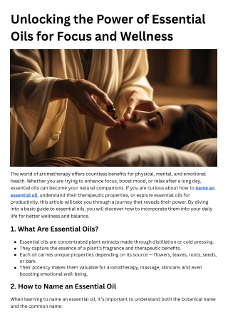 Unlocking the Power of Essential Oils for Focus and Wellness