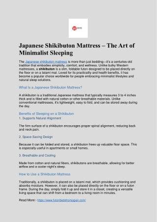 Experience Restful Sleep with a Japanese Shikibuton Mattress