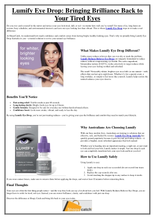 Lumify Eye Drop Bringing Brilliance Back to Your Tired Eyes