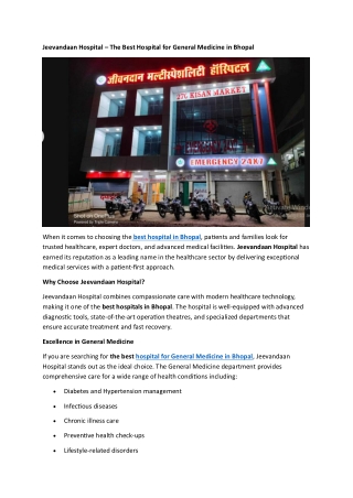 Jeevandaan Hospital – The Best Hospital for General Medicine in Bhopal