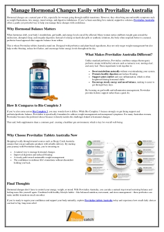 Manage Hormonal Changes Easily with Provitalize Australia