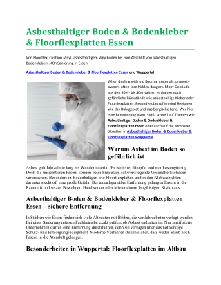 Asbesthaltiger Boden & Bodenkleber & Floorflexplatten Essen - Asbestwächter-express.de