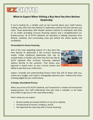 What to Expect When Visiting a Buy Here Pay Here Bartow Dealership