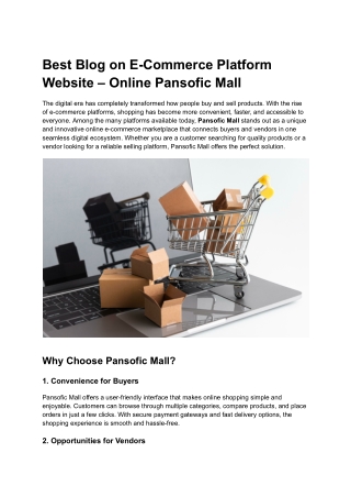 Best Blog on E-Commerce Platform Website – Online Pansofic Mall