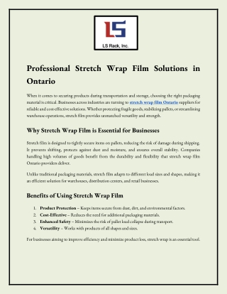 Professional Stretch Wrap Film Solutions in Ontario