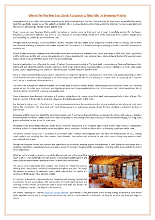 Where To Find the Best Steak Restaurants Near Me by Swansea Marina